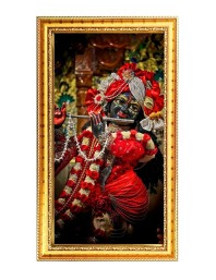 Divine Krishna Digital Golden Color Photo Frame | Hindu Religious Wall Decor | 8x15 Inches - Inspirational Wall Art For Office, Home Decor - Ideal Spiritual Gift (F10257)