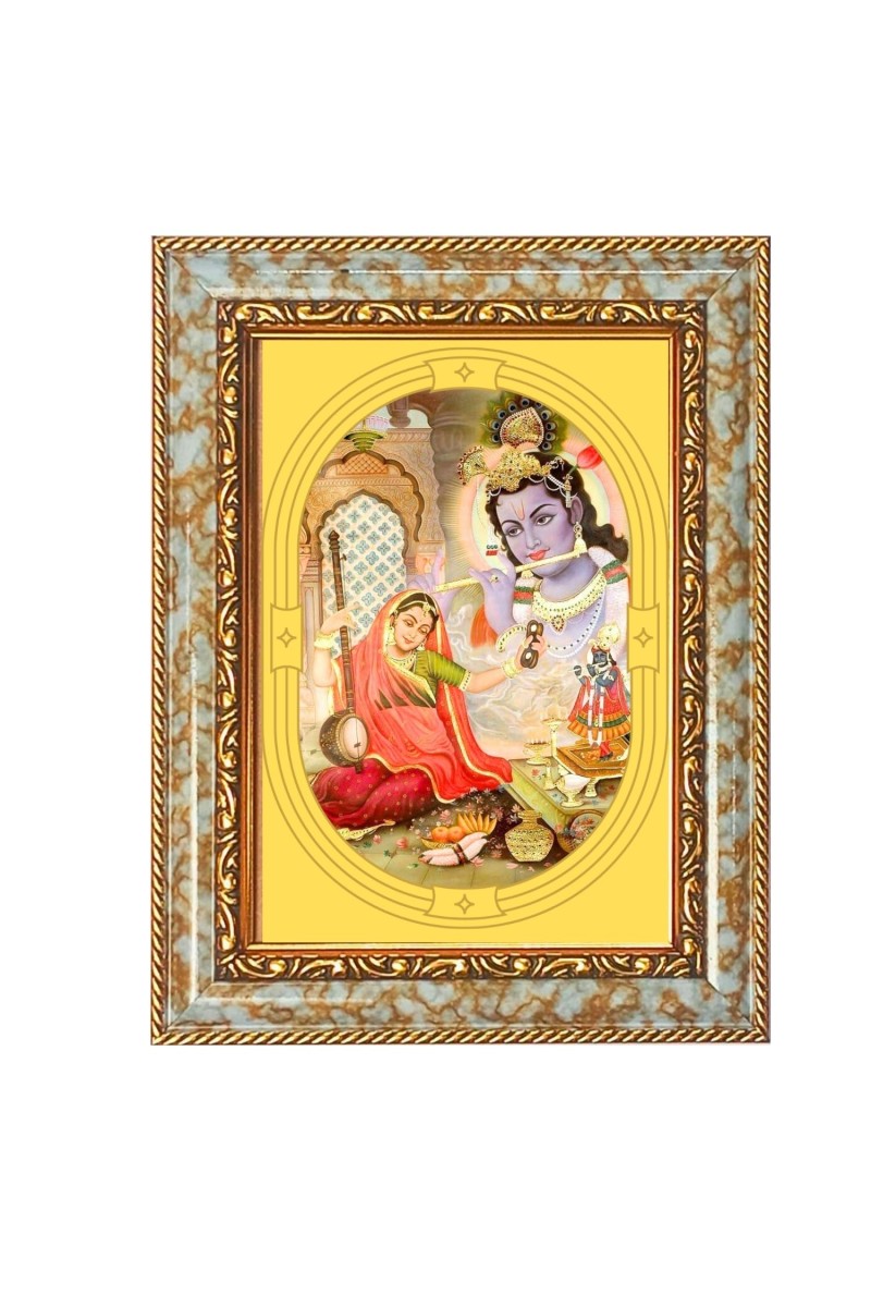 Divine Krishna Spiritual Guru Digital Photo In Designer Frame, Size 8x12 Inch | Hindu Religious Picture For Home Temple, Office & Gift | Wall Art & Pooja Decor (F10406)