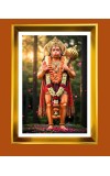 Lord Hanuman Golden Photo Frame - 10x14 Inches | Elegant Wooden Frame For Home, Office & Temple Decoration | Spiritual Wall & Table Decor And Gift Item (F9702)