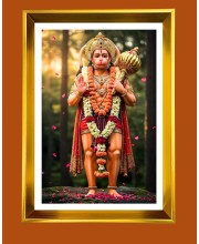 Lord Hanuman Golden Photo Frame - 10x14 Inches | Elegant Wooden Frame For Home, Office & Temple Decoration | Spiritual Wall & Table Decor and Gift Item