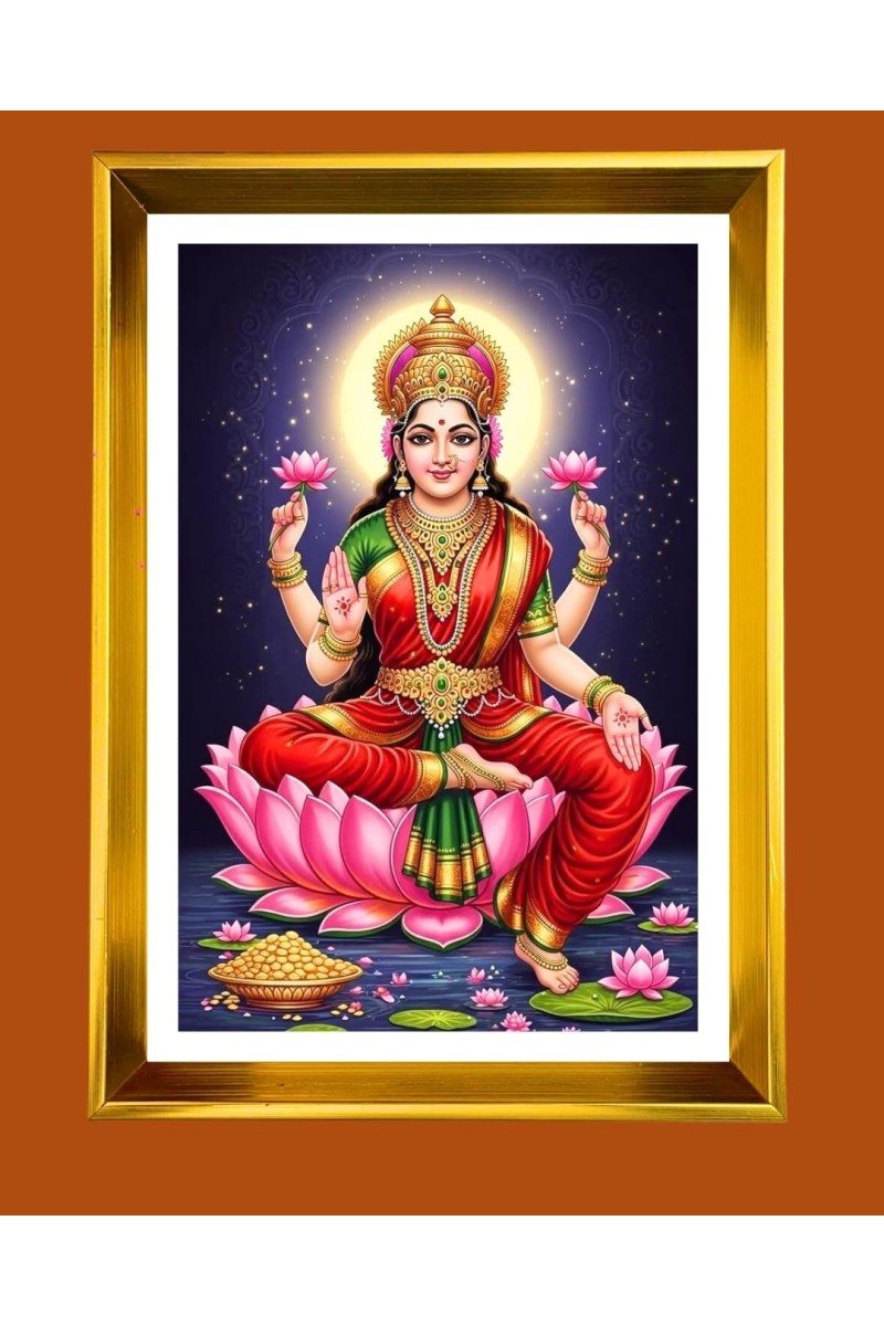Mata Lakhsmi Golden Photo Frame - 16x20 Inches | Elegant Wooden Frame For Home, Office & Temple Decoration | Spiritual Wall & Table Decor And Gift Item (F9759)
