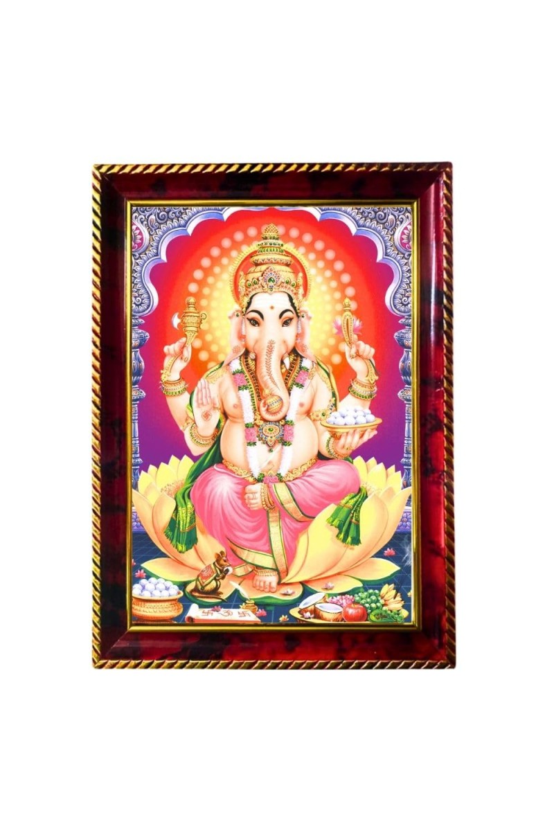 Lord Ganapathi Photo Frame For Wall & Table | 7x9 Inch Golden Cherry Finish | Decorative Lord Ganapathi Photo Frame For Home, Office & Pooja Room (F11822)
