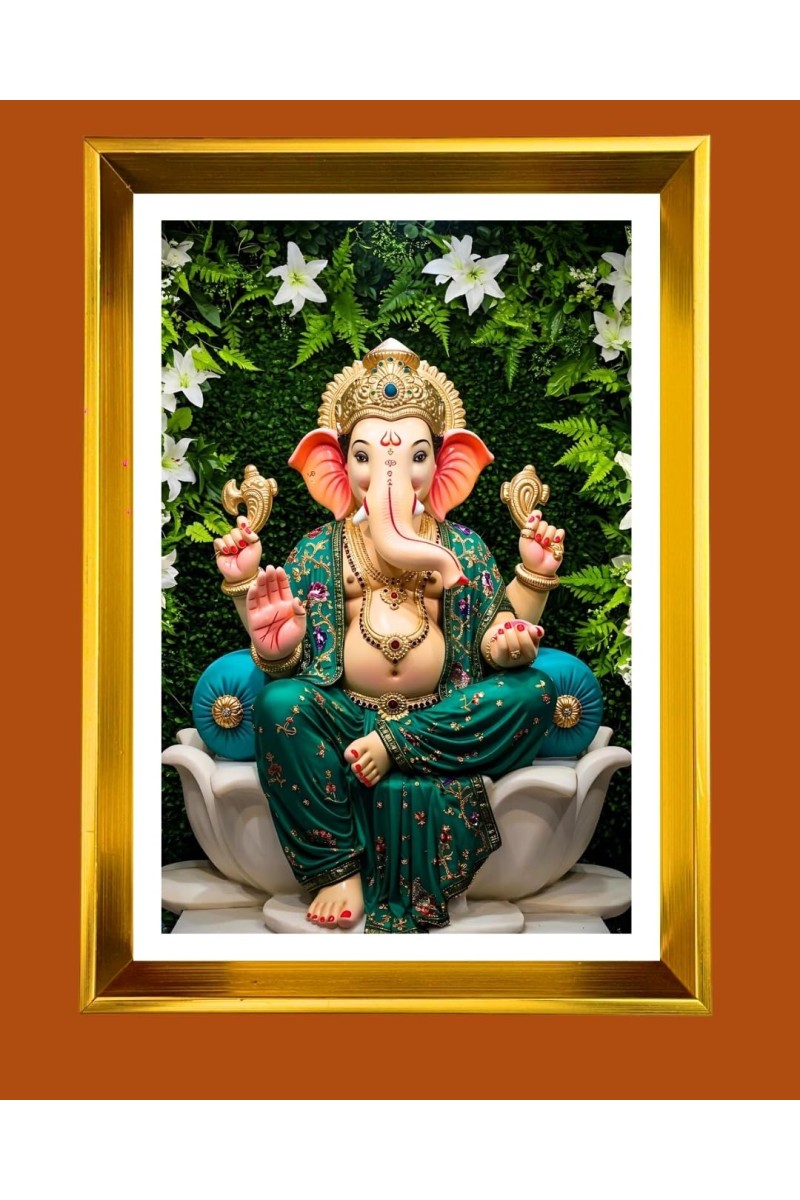 Golden Photo Frame - 10x14 Inches | Elegant Wooden Frame For Home, Office & Temple Decoration | Spiritual Wall & Table Decor and Gift Item