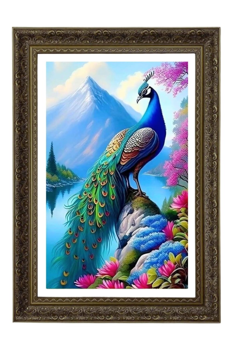 Peacock Big Photo Frame - 20x28 Inches For Home,Temple & Office Decoration (F11036)