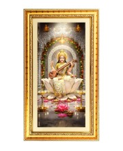 Devi Saraswati Digital Golden Color Photo Frame | Hindu Religious Wall Decor | 10x17 Inches - Inspirational Wall Art For Office, Home Decor - Ideal Spiritual Gift (F10386)