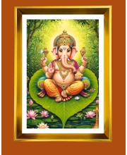 Lord Ganesha Golden Photo Frame - 10x14 Inches | Elegant Wooden Frame For Home, Office & Temple Decoration | Spiritual Wall & Table Decor and Gift Item