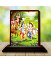 Car Desk/Table Top Lord Krishna Wooden Photo Stand 3x4 Inches, Compact & Stylish Spiritual Display For Car, Home & Office (Pack Of 1) (F14547)