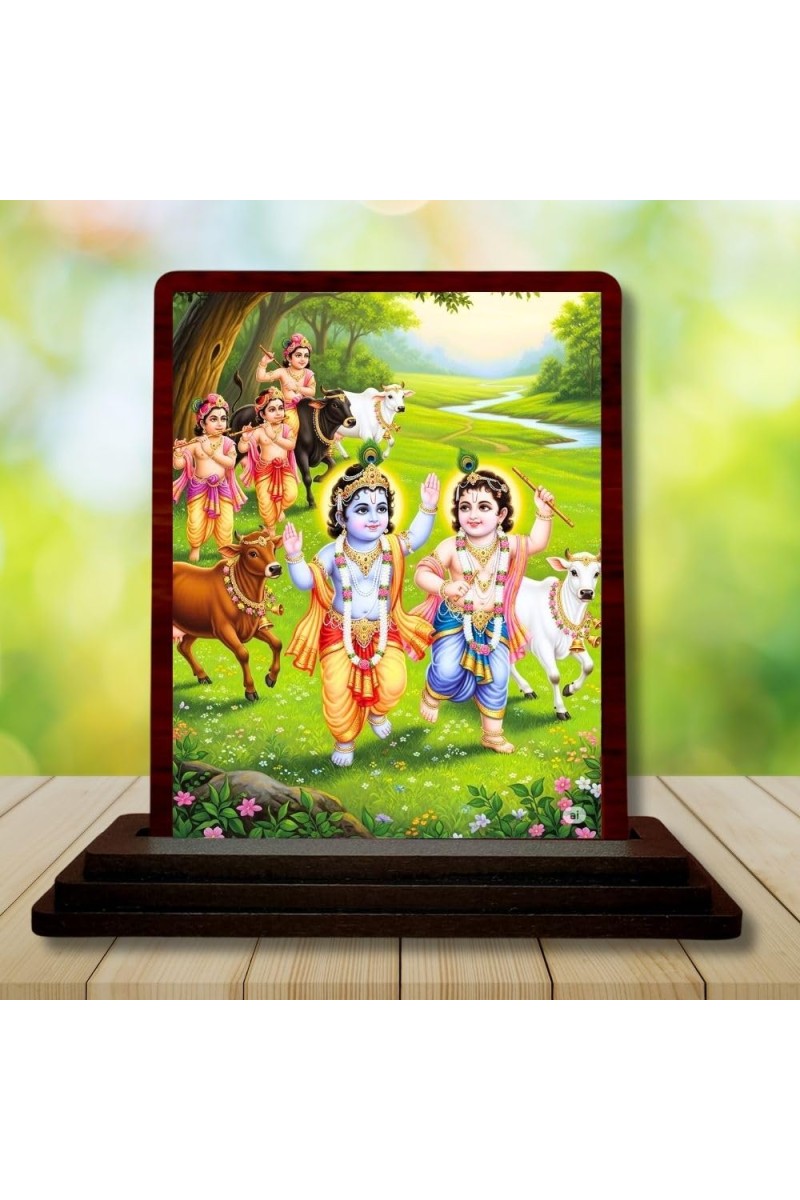 Car Desk/Table Top Lord Krishna Wooden Photo Stand 3x4 Inches, Compact & Stylish Spiritual Display For Car, Home & Office (Pack Of 1) (F14547)