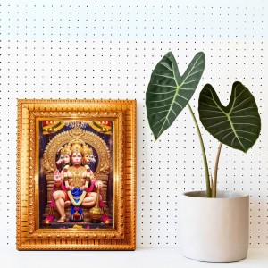 Panchamukhi Hanuman Golden Designer Photo Frame | 10x14 Inch Religious Wall Hanging Frame For Home & Office Decoration | Hindu Deity Spiritual Gift Item