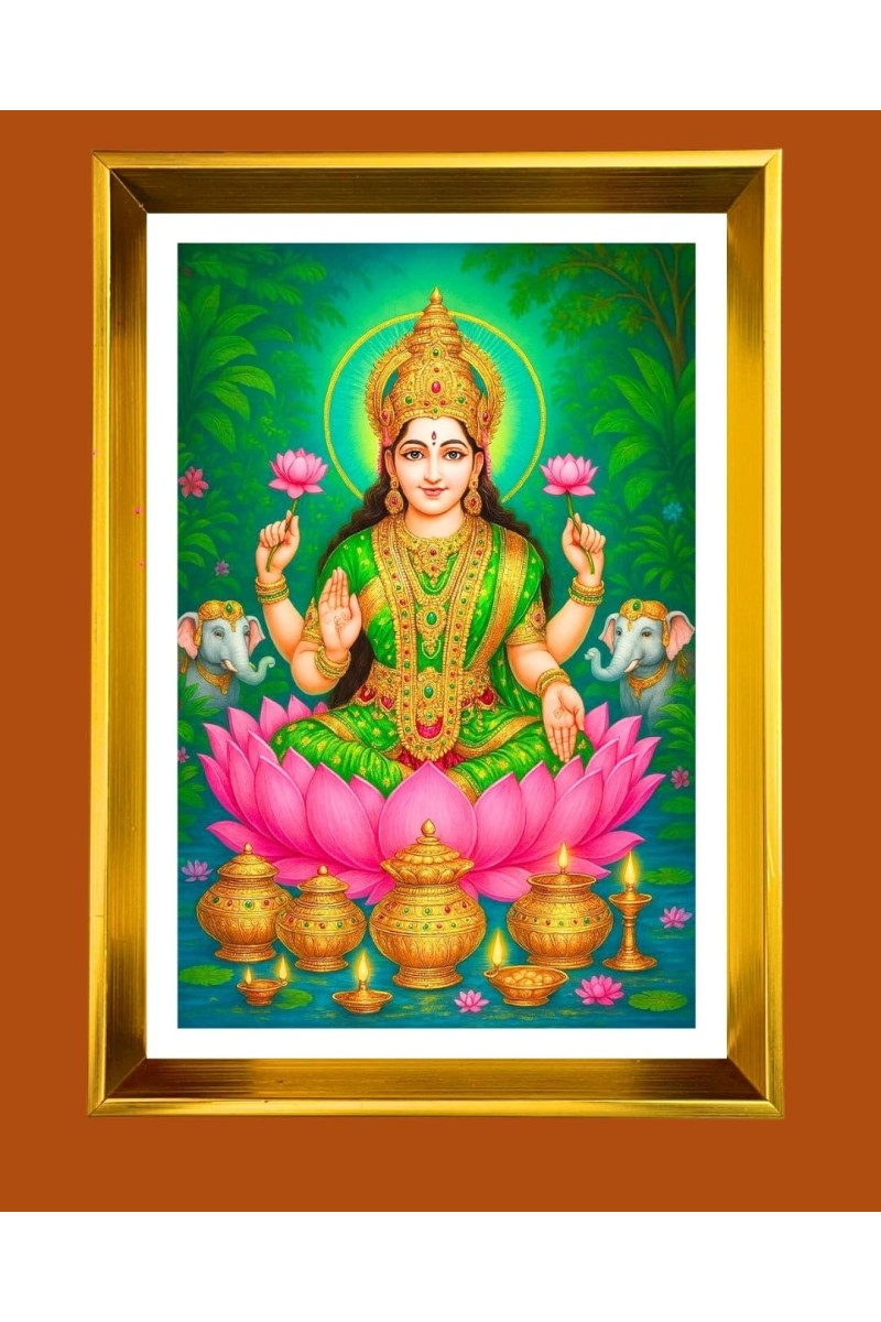 Mata Lakhsmi Golden Photo Frame - 16x20 Inches | Elegant Wooden Frame For Home, Office & Temple Decoration | Spiritual Wall & Table Decor And Gift Item (F9756)