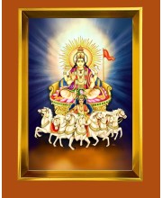 Surya Dev Golden Photo Frame - 10x14 Inches | Elegant Wooden Frame For Home, Office & Temple Decoration | Spiritual Wall & Table Decor and Gift Item