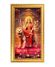 Devi Durga Digital Golden Color Photo Frame | Hindu Religious Wall Decor | 10x17 Inches - Inspirational Wall Art For Office, Home Decor - Ideal Spiritual Gift (F10196)