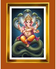 Lord Ganesha Golden Photo Frame - 10x14 Inches | Elegant Wooden Frame For Home, Office & Temple Decoration | Spiritual Wall & Table Decor and Gift Item