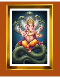 Lord Ganesha Golden Photo Frame - 10x14 Inches | Elegant Wooden Frame For Home, Office & Temple Decoration | Spiritual Wall & Table Decor and Gift Item