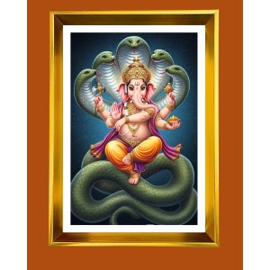Lord Ganesha Golden Photo Frame - 10x14 Inches | Elegant Wooden Frame For Home, Office & Temple Decoration | Spiritual Wall & Table Decor and Gift Item