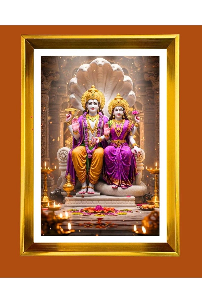 Lakhsmi Narayanaa Golden Photo Frame - 10x14 Inches | Elegant Wooden Frame For Home, Office & Temple Decoration | Spiritual Wall & Table Decor And Gift Item (F9774)