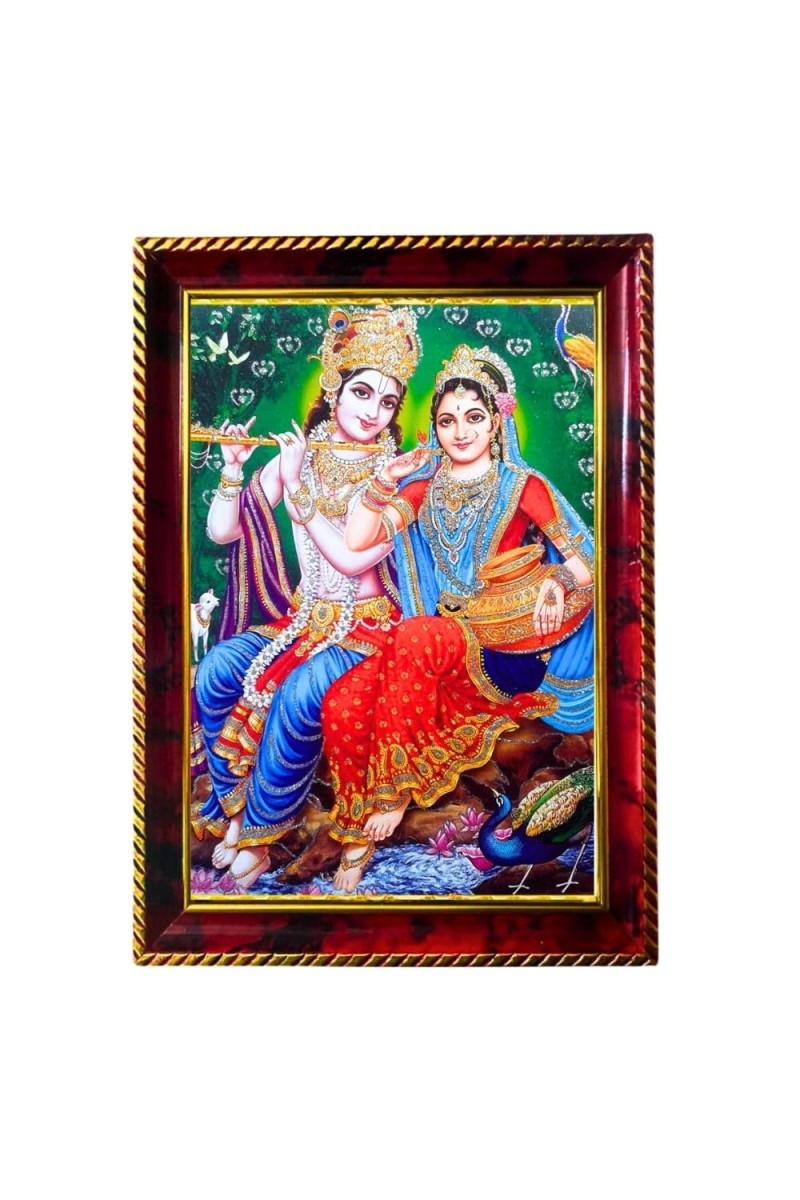 Radha Krishna Photo Frame For Wall & Table | 7x9 Inch Golden Cherry Finish | Decorative Radha Krishna Photo Frame For Home, Office & Pooja Room (F11832)