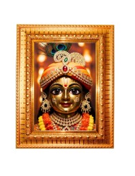 Divine Krishna Golden Designer Photo Frame | 10x14 Inch Religious Wall Hanging Frame For Home & Office Decoration | Hindu Deity Divine Krishna Spiritual Gift Item
