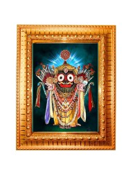 Lord Jagannath Golden Designer Photo Frame | 10x14 Inch Religious Wall Hanging Frame For Home & Office Decoration | Hindu Deity Lord Jagannath Spiritual Gift Item