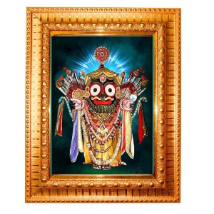 Lord Jagannath Golden Designer Photo Frame | 10x14 Inch Religious Wall Hanging Frame For Home & Office Decoration | Hindu Deity Lord Jagannath Spiritual Gift Item