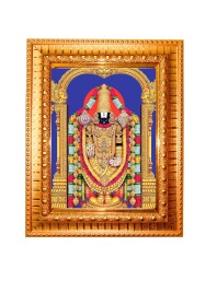 Lord Venkateswara Golden Designer Photo Frame | 10x14 Inch Religious Wall Hanging Frame For Home & Office Decoration | Hindu Deity Spiritual Gift Item