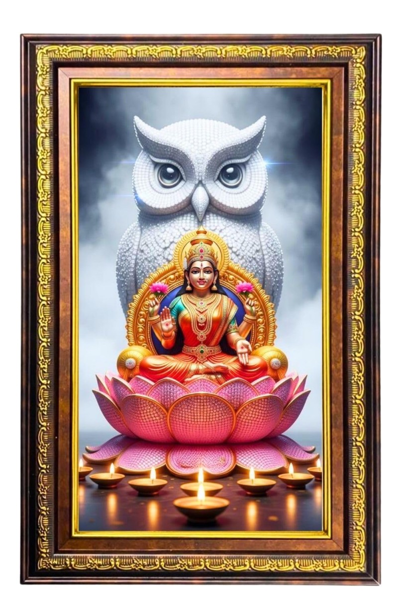 Goddess Lakshmi Digital Golden Balck Color Photo Frame | Hindu Religious Wall Decor | 10x16 Inches - Inspirational Wall Art For Office, Home Decor - Ideal Spiritual Gift (F16766)