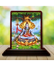 Car Desk/Table Top Lord Shiva Wooden Photo Stand 3x4 Inches, Compact & Stylish Spiritual Display For Car, Home & Office (Pack Of 1) (F14534)