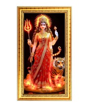 Devi Durga Digital Golden Color Photo Frame | Hindu Religious Wall Decor | 10x17 Inches - Inspirational Wall Art For Office, Home Decor - Ideal Spiritual Gift (F10355)