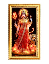 Devi Durga Digital Golden Color Photo Frame | Hindu Religious Wall Decor | 10x17 Inches - Inspirational Wall Art For Office, Home Decor - Ideal Spiritual Gift (F10355)