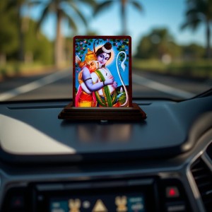 Car Desk/Table Top Lord Rama And Hanuman Wooden Photo Stand 3x4 Inches, Compact & Stylish Spiritual Display For Car, Home & Office (Pack Of 1) (F14136)