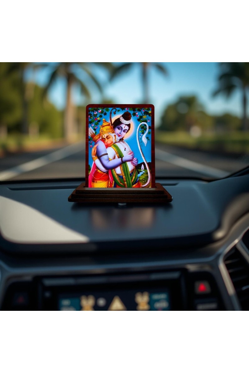 Car Desk/Table Top Lord Rama And Hanuman Wooden Photo Stand 3x4 Inches, Compact & Stylish Spiritual Display For Car, Home & Office (Pack Of 1) (F14136)