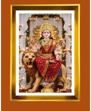 Durga Mata Ji Golden Photo Frame - 10x14 Inches | Elegant Wooden Frame For Home, Office & Temple Decoration | Spiritual Wall & Table Decor and Gift Item