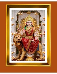 Durga Mata Ji Golden Photo Frame - 14x18 Inches | Elegant Wooden Frame For Home, Office & Temple Decoration | Spiritual Wall & Table Decor And Gift Item (F9703)