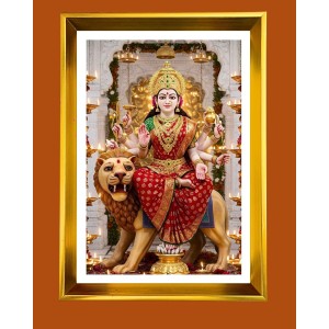 Durga Mata Ji Golden Photo Frame - 14x18 Inches | Elegant Wooden Frame For Home, Office & Temple Decoration | Spiritual Wall & Table Decor And Gift Item (F9703)