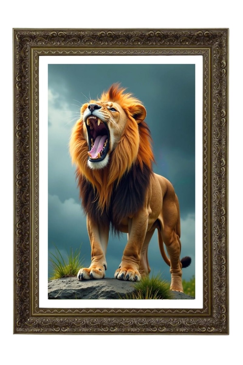 Lion Big Photo Frame - 20x28 Inches For Home,Temple & Office Decoration (F11042)