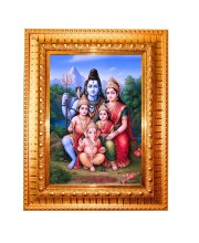 Goddess Shiv, Parvati Family Golden Designer Photo Frame | 10x14 Inch Religious Wall Hanging Frame For Home & Office Decoration | Hindu Deity Goddess Shiv, Parvati Family Spiritual Gift Item
