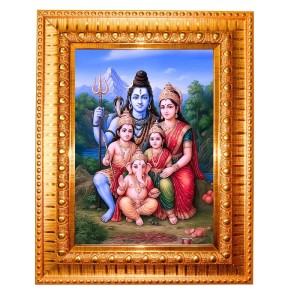 Goddess Shiv, Parvati Family Golden Designer Photo Frame | 18x22 Inch Religious Wall Hanging Frame For Home & Office Decoration | Hindu Deity Spiritual Gift Item Goddess Shiv, Parvati Family Golden Designer Photo Frame | 18x22 Inch Religious Wall Hanging Frame For Home & Office Decoration | Hindu Deity Spiritual Gift Item