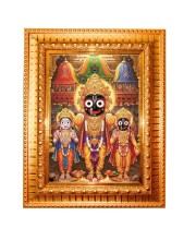 Lord Jagannath, Balabhadra,Subhadra Golden Designer Photo Frame | 10x14 Inch Religious Wall Hanging Frame For Home & Office Decoration | Hindu Deity Lord Jagannath, Balabhadra,Subhadra Spiritual Gift