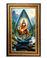Goddess Durga Digital Golden Balck Color Photo Frame | Hindu Religious Wall Decor | 10x16 Inches - Inspirational Wall Art For Office, Home Decor - Ideal Spiritual Gift (F16875)