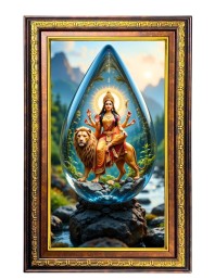 Goddess Durga Digital Golden Balck Color Photo Frame | Hindu Religious Wall Decor | 10x16 Inches - Inspirational Wall Art For Office, Home Decor - Ideal Spiritual Gift (F16875)