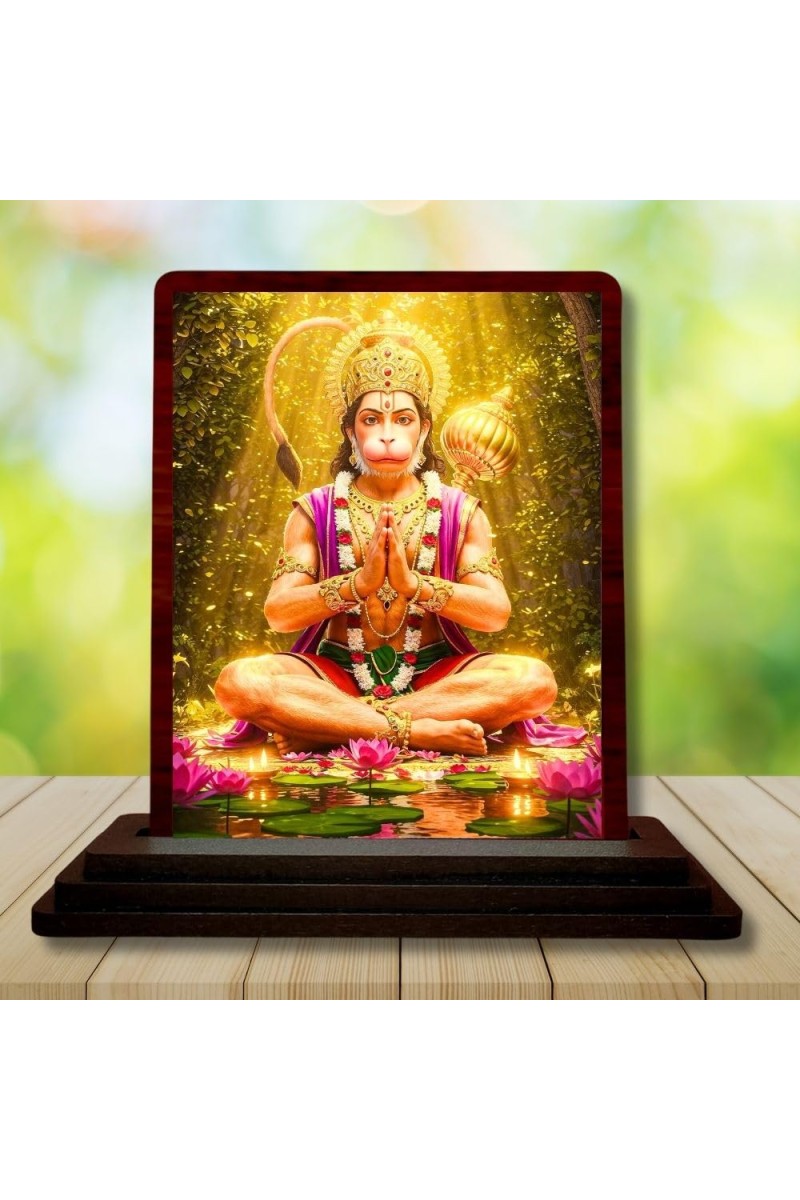 Car Desk/Table Top Lord Hanuman Wooden Photo Stand 3x4 Inches, Compact & Stylish Spiritual Display For Car, Home & Office (Pack Of 1) (F14617)
