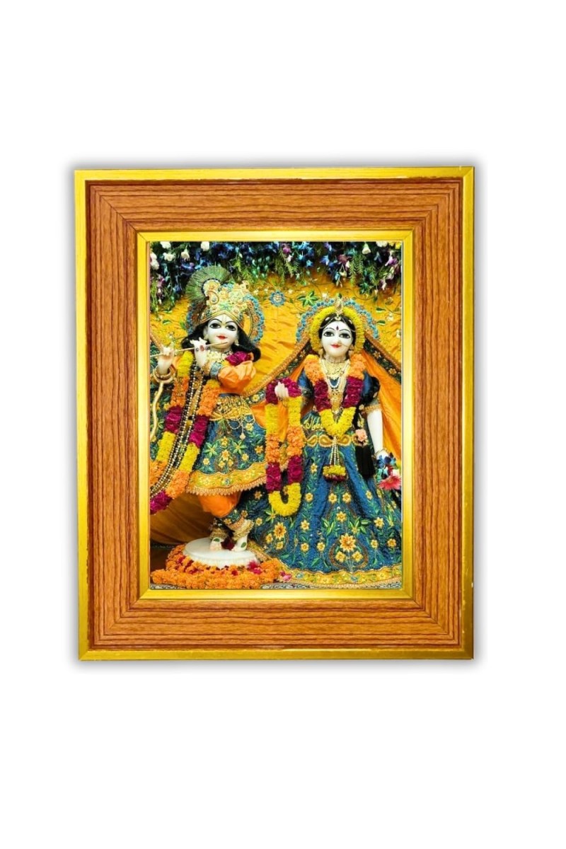 Radha And Krishna Photo Frame 10x14 Inches-Brown Wooden Frame For Home, Office & Temple Decoration And Gifting (F6440)