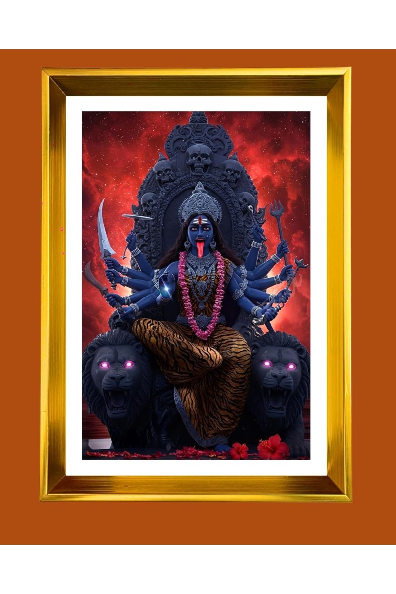 Mata Kaali Golden Photo Frame - 18x22 Inches | Elegant Wooden Frame For Home, Office & Temple Decoration | Spiritual Wall & Table Decor And Gift Item (F9484)