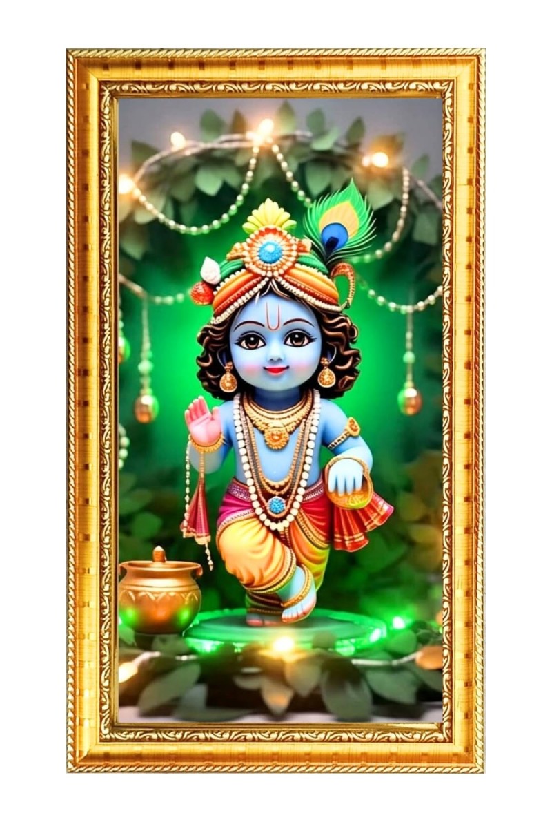 Baby Gopal Digital Golden Color Photo Frame | Hindu Religious Wall Decor | 8x15 Inches - Inspirational Wall Art For Office, Home Decor - Ideal Spiritual Gift (F10276)