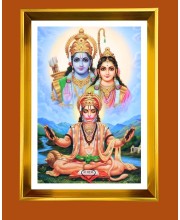 Lord Ram,Sita & Hanuman Golden Photo Frame - 10x14 Inches | Elegant Wooden Frame For Home, Office & Temple Decoration | Spiritual Wall & Table Decor and Gift Item