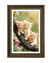 Orange Kittens Sitting On A Tree Big Photo Frame - 20x28 Inches For Home,Temple & Office Decoration (F11061)