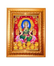 Maa Lakshmi Golden Designer Photo Frame | 10x14 Inch Religious Wall Hanging Frame For Home & Office Decoration | Hindu Deity Maa Lakshmi Spiritual Gift Item