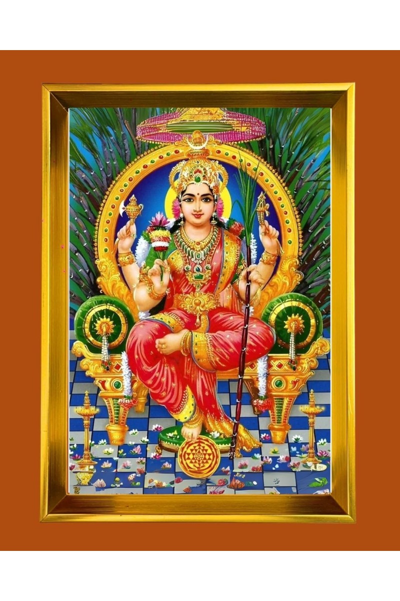 Devi Tripura Sundari Golden Photo Frame - 10x14 Inches | Elegant Wooden Frame For Home, Office & Temple Decoration | Spiritual Wall & Table Decor and Gift Item