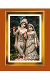 Divine Krishna And Radha Golden Photo Frame - 10x14 Inches | Elegant Wooden Frame For Home, Office & Temple Decoration | Spiritual Wall & Table Decor and Gift Item
