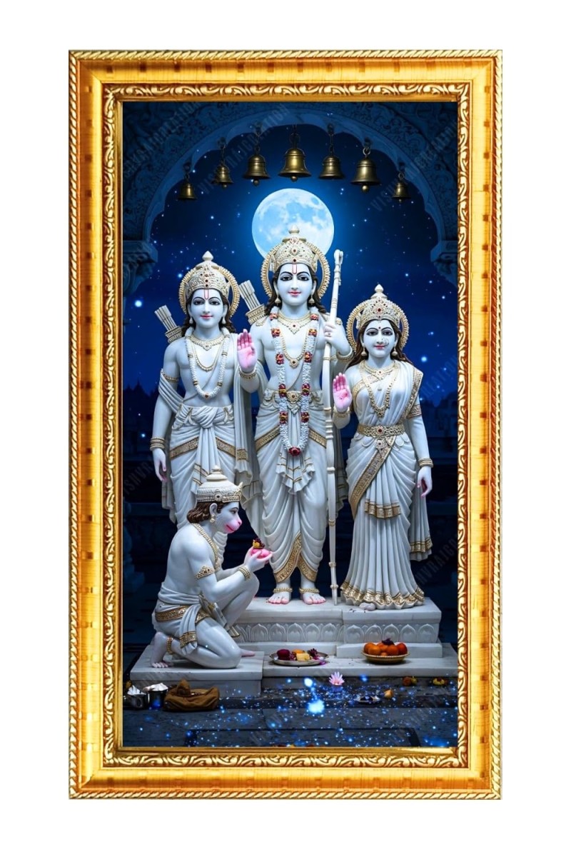 Shree Ram,Lakhsmi,Lakhsman And Hanuman Digital Golden Color Photo Frame | Hindu Religious Wall Decor | 10x17 Inches - Inspirational Wall Art For Office, Home Decor - Ideal Spiritual Gift (F10285)